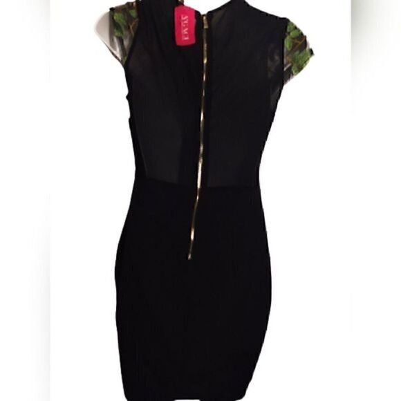 Agaci Floral Mesh Embroidery Bodycon Flower Short Sleeve Mini Dress M - Picture 6 of 8